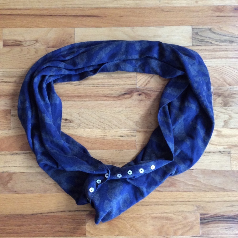 Convertible Knit Shawl Button Scarf Printed Blue